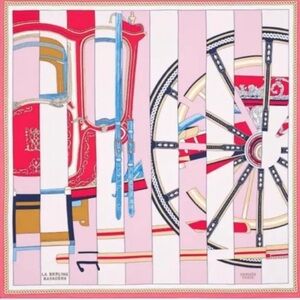 Hermes "La Berline Bayadere" Silk Carre 90 Scarf Pink